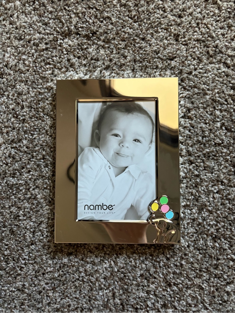Nambe mirror Photo Frame with Colorful Balloon Accent
